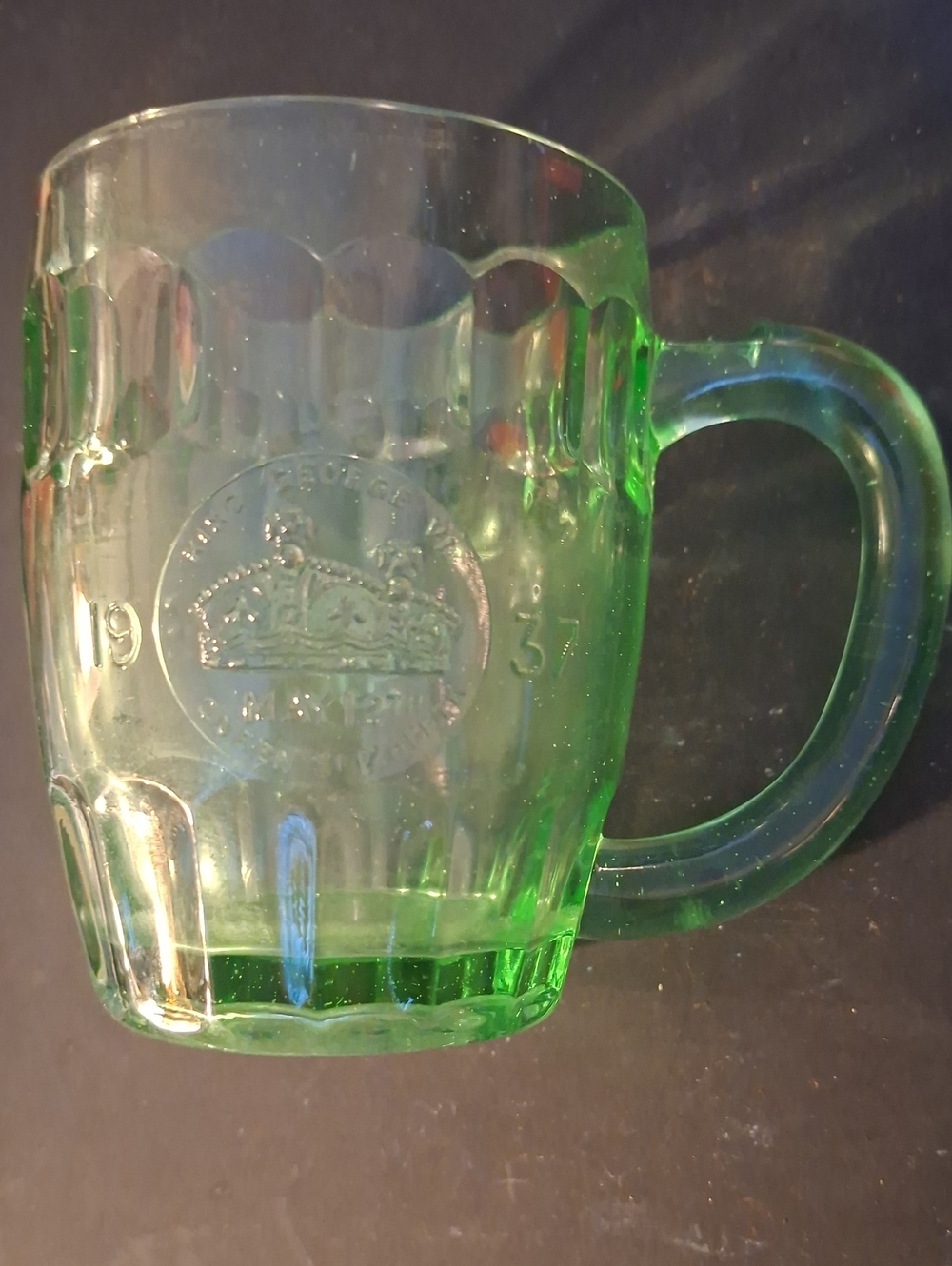 Royalty 1937 Green Glass Coronation Tankard For King George VI & Queen Elizabeth